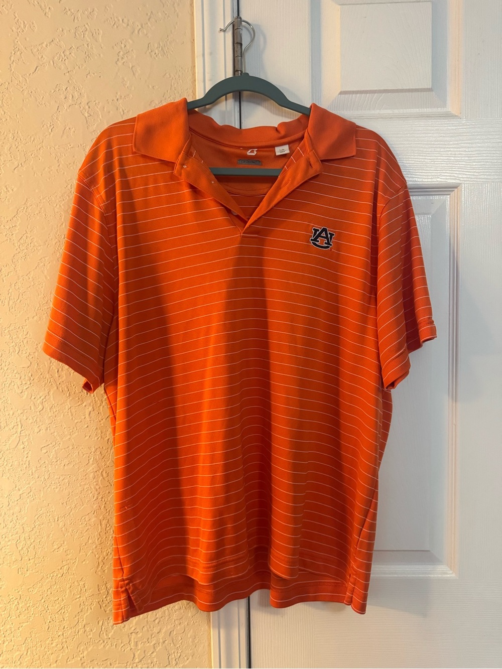 Men's Orange Striped Polo with Embroidered AU Logo
